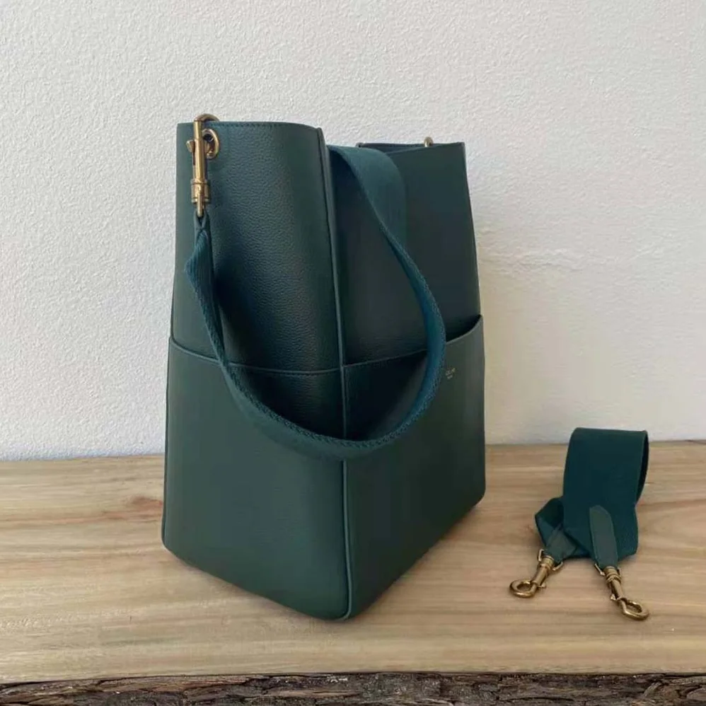 Celine Sangle Bucket Bag in Soft Grained Calfskin for Women in Green Celine Sangle Bucket Bag in Soft Grained Calfskin for Women in Green
