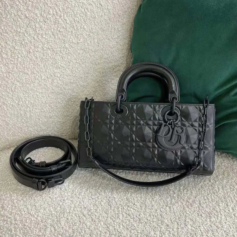 Dior Lady D-Joy Bag Black Cannage Calfskin with Diamond Motif for Women