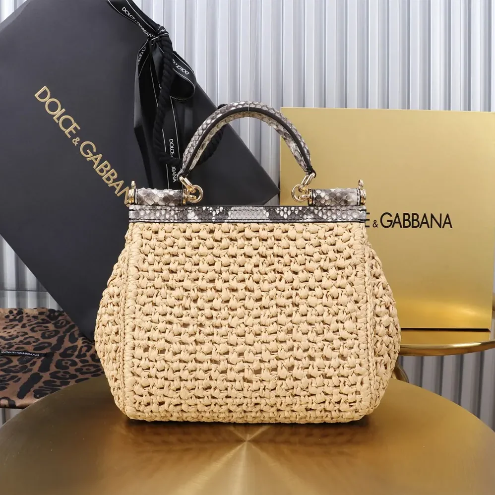 Dolce Gabbana D&G Small Sicily Handbag in Crochet Raffia for Women