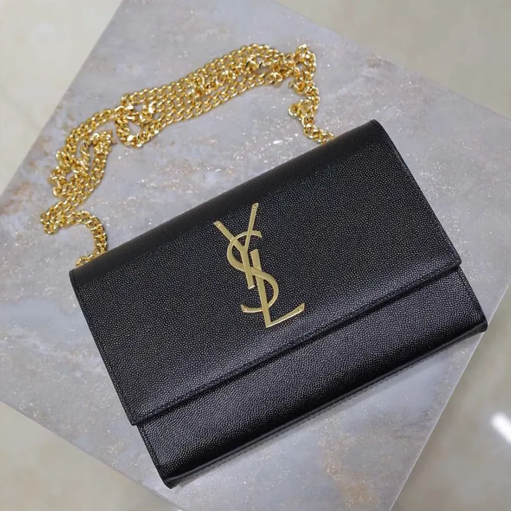 Saint Laurent YSL Kate Medium In Grain De Poudre Embossed Leather Black for Women