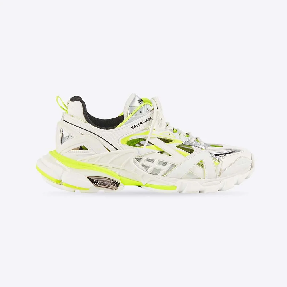 Balenciaga Track.2 Sneaker in White and Neon Yellow Neoprene and Rubber for Men