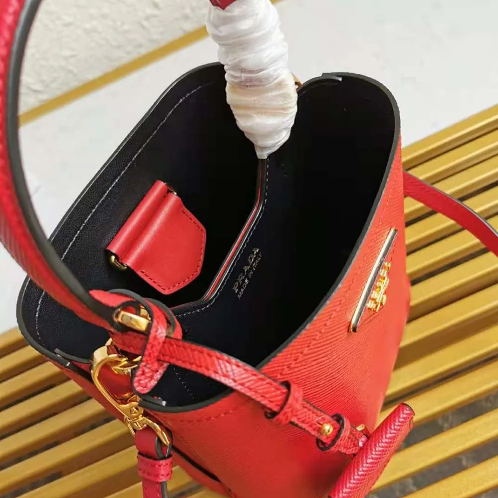 Prada Small Saffiano Leather Prada Panier Bag for Women in Red