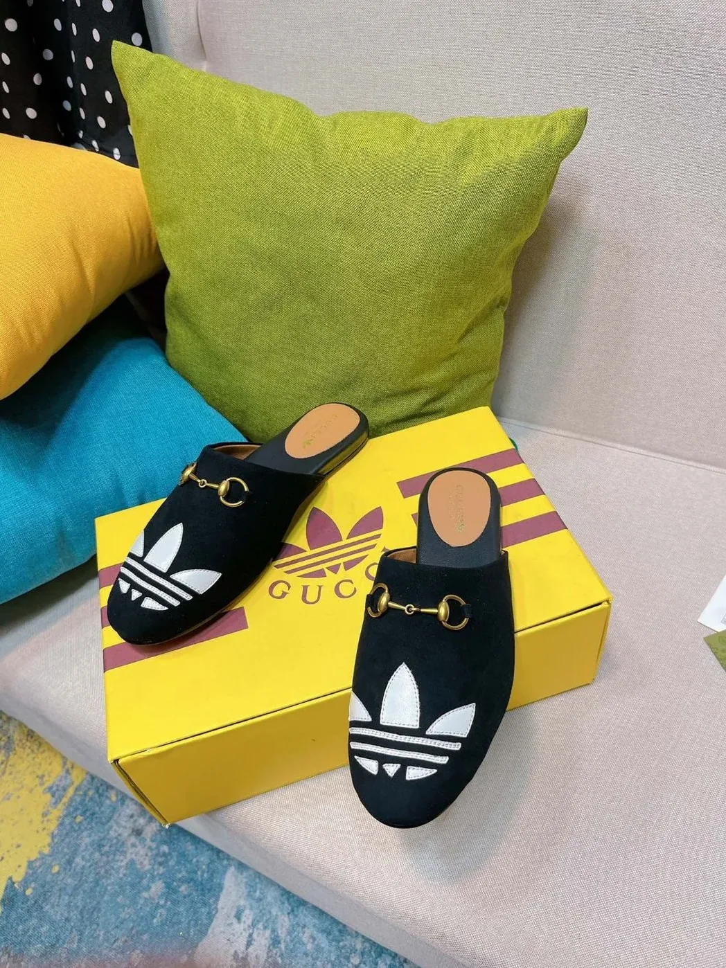 Gucci x Adidas GG Trefoil Slipper Black for Women Gucci x Adidas GG Trefoil Slipper Black for Women