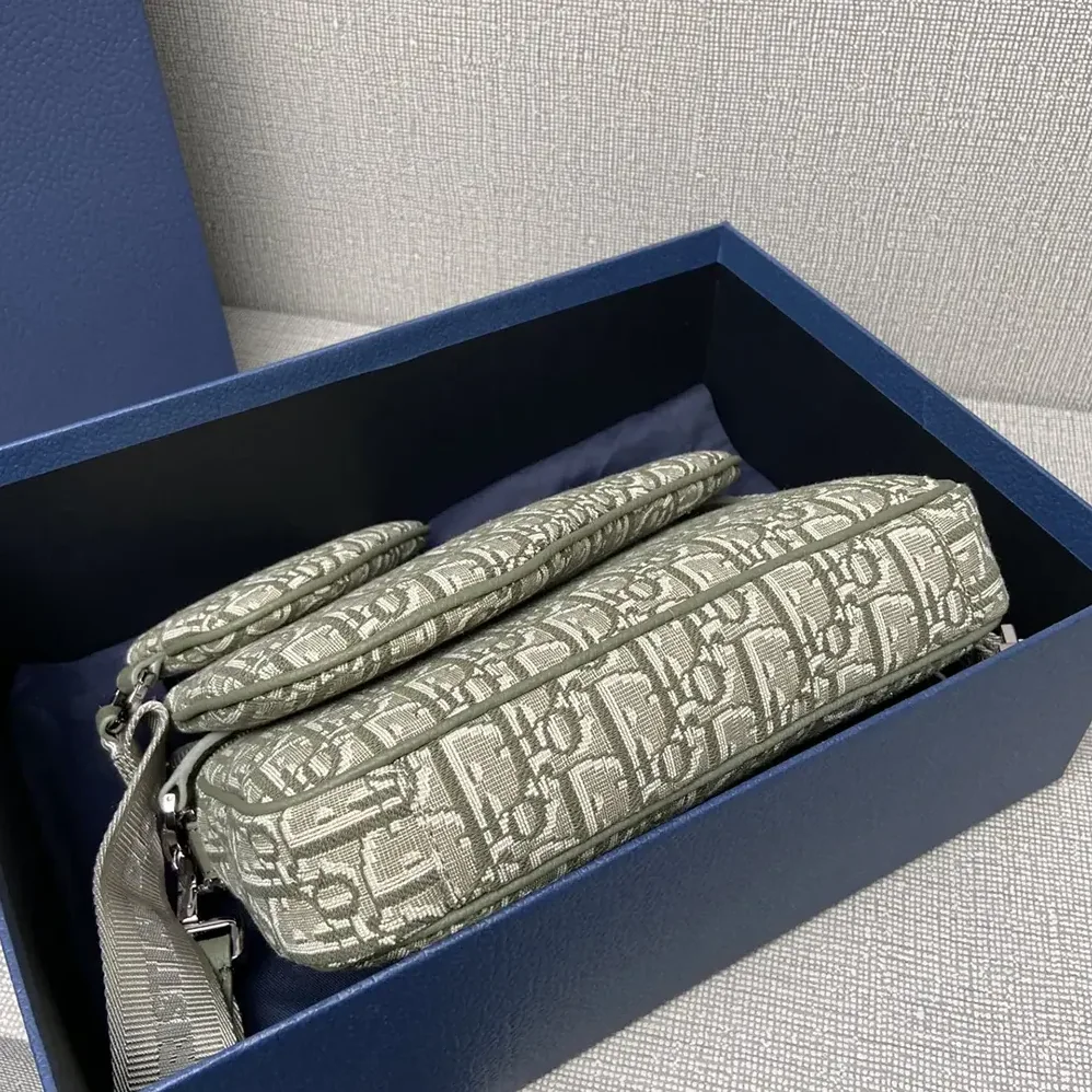 Dior Saddle Triple Pouch Khaki Dior Oblique Jacquard for Men