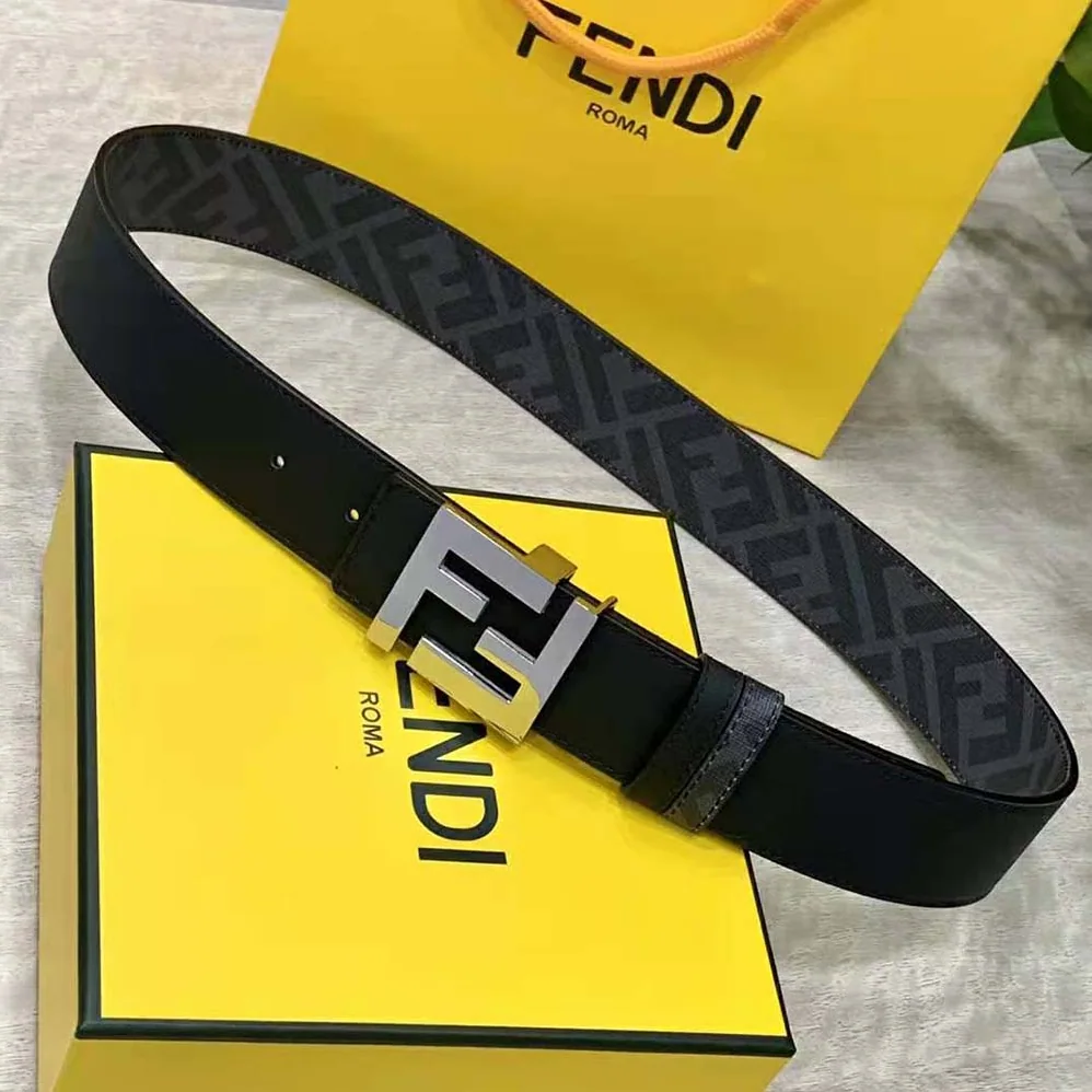 Fendi FF Rounded Belt Black Leather Reversible for Men in Silver Fendi FF Rounded Belt Black Leather Reversible for Men in Silver
