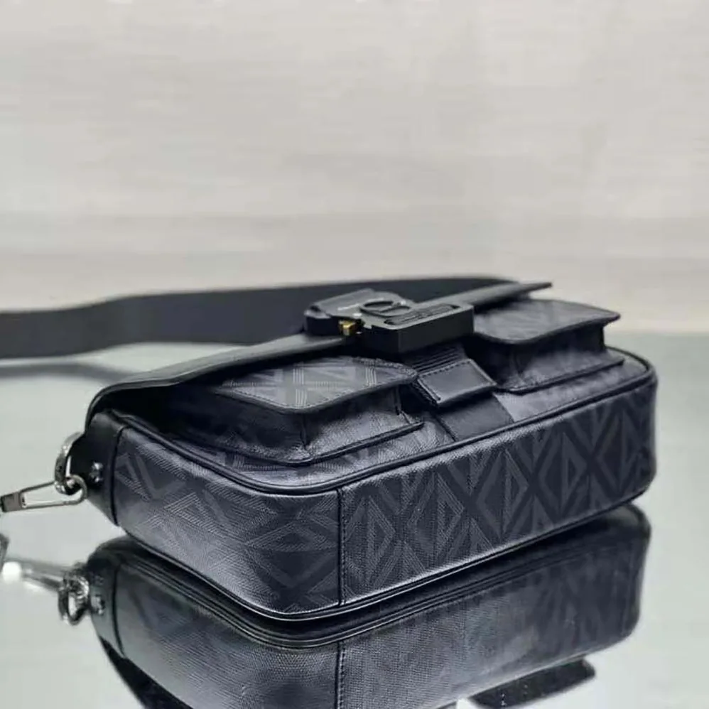 Dior Hit The Road Bag with Strap Black CD Diamond Canvas and Smooth Calfskin for Men