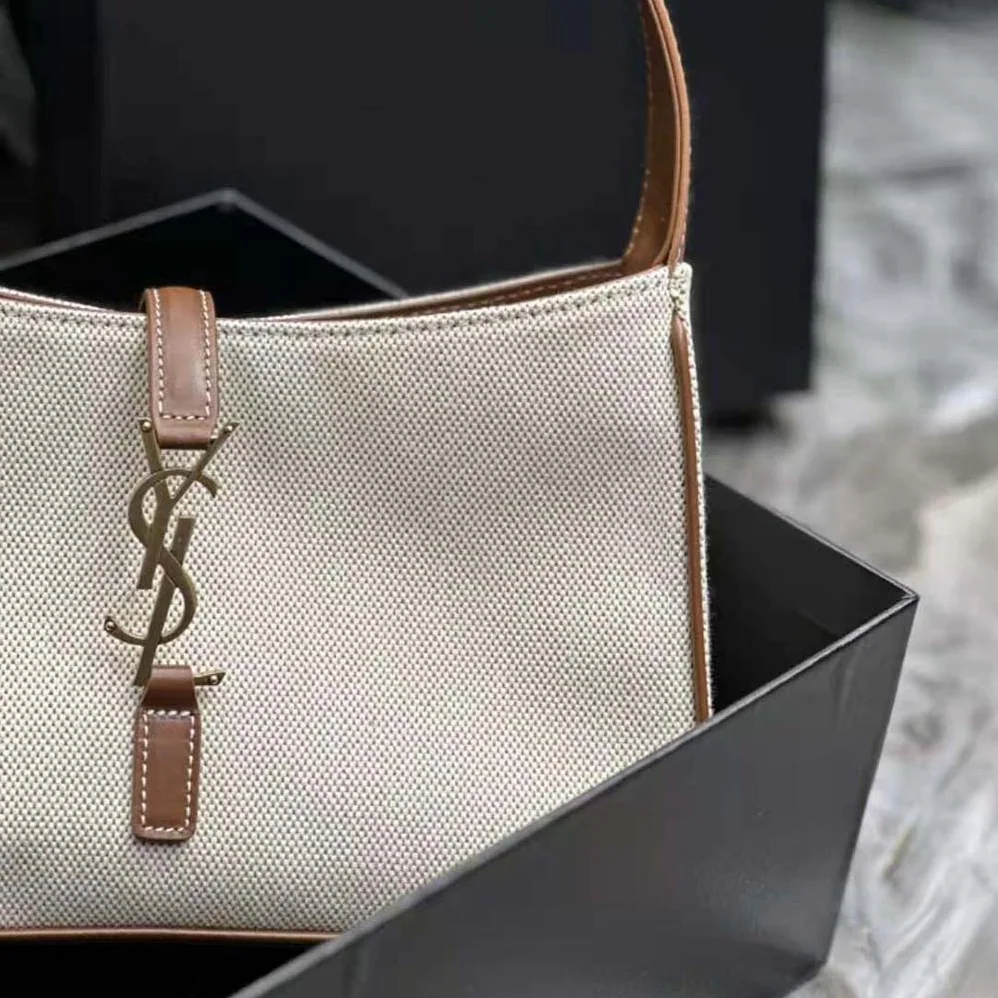 Saint Laurent YSL Le 5 à 7 in Canvas and Leather for Women in Beige