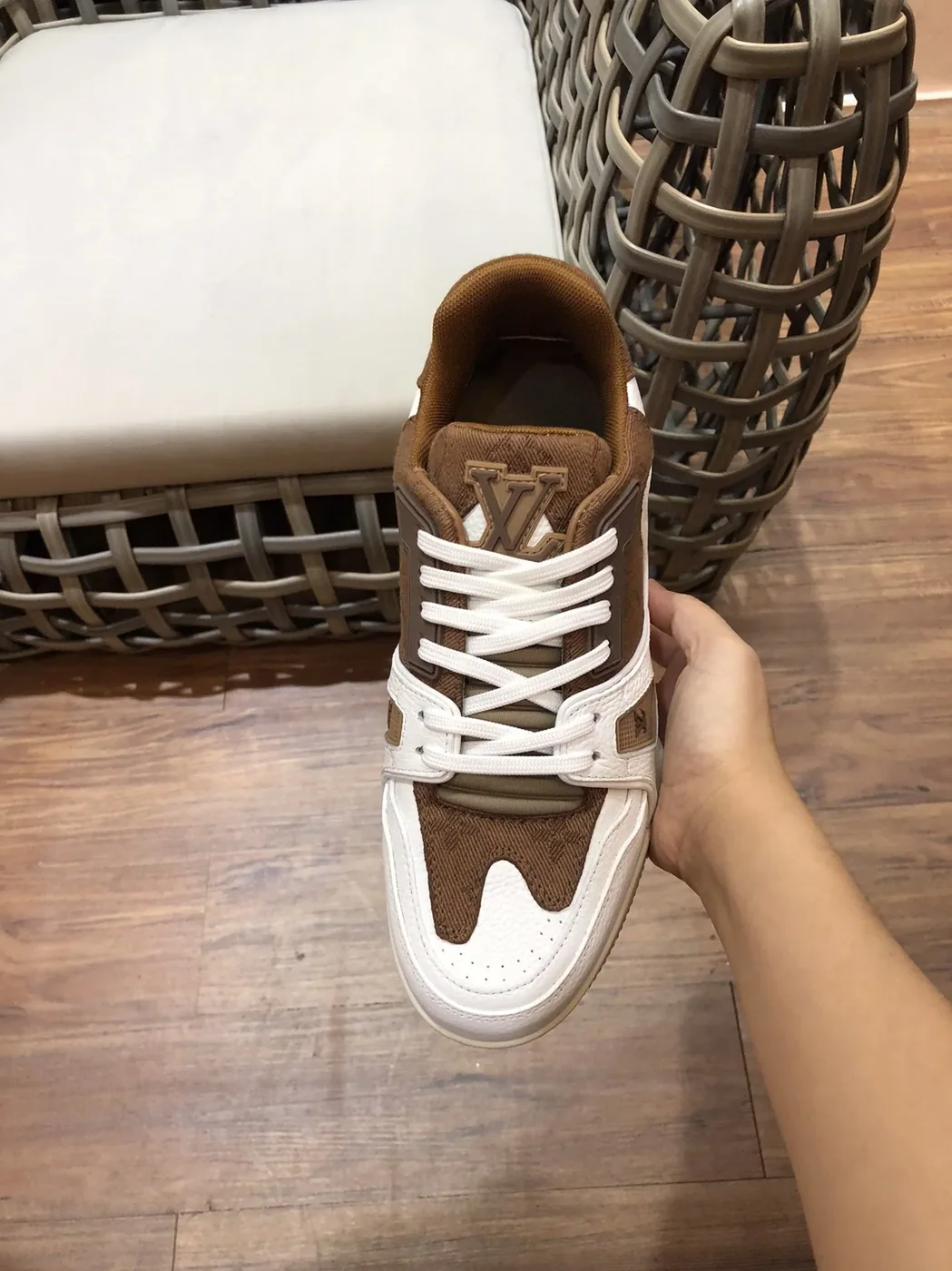 Louis Vuitton Trainer Sneaker Rubber Monogram White in Brown Virgil Abloh Louis Vuitton Trainer Sneaker Rubber Monogram White in Brown Virgil Abloh