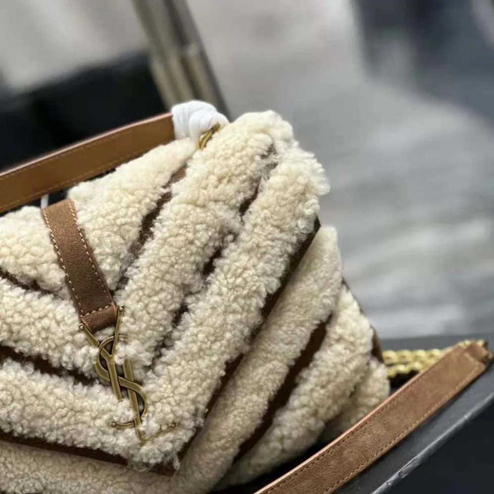 Saint Laurent YSL College Medium Chain Bag in Suede and Shearling for Women Saint Laurent YSL College Medium Chain Bag in Suede and Shearling for Women