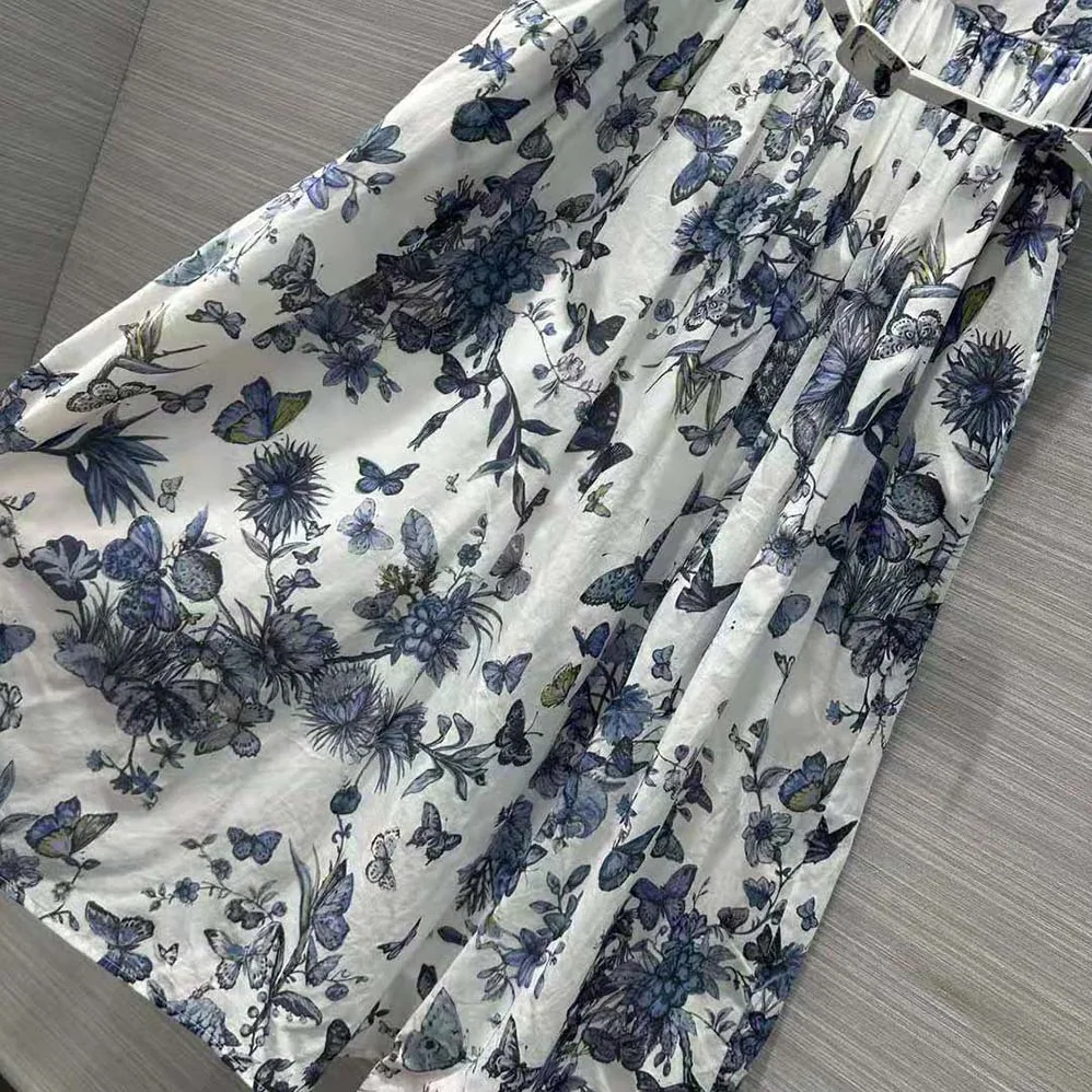Dior Mid-length Shirt Dress White and Pastel Midnight Blue Cotton Voile for Women Dior Mid-length Shirt Dress White and Pastel Midnight Blue Cotton Voile for Women
