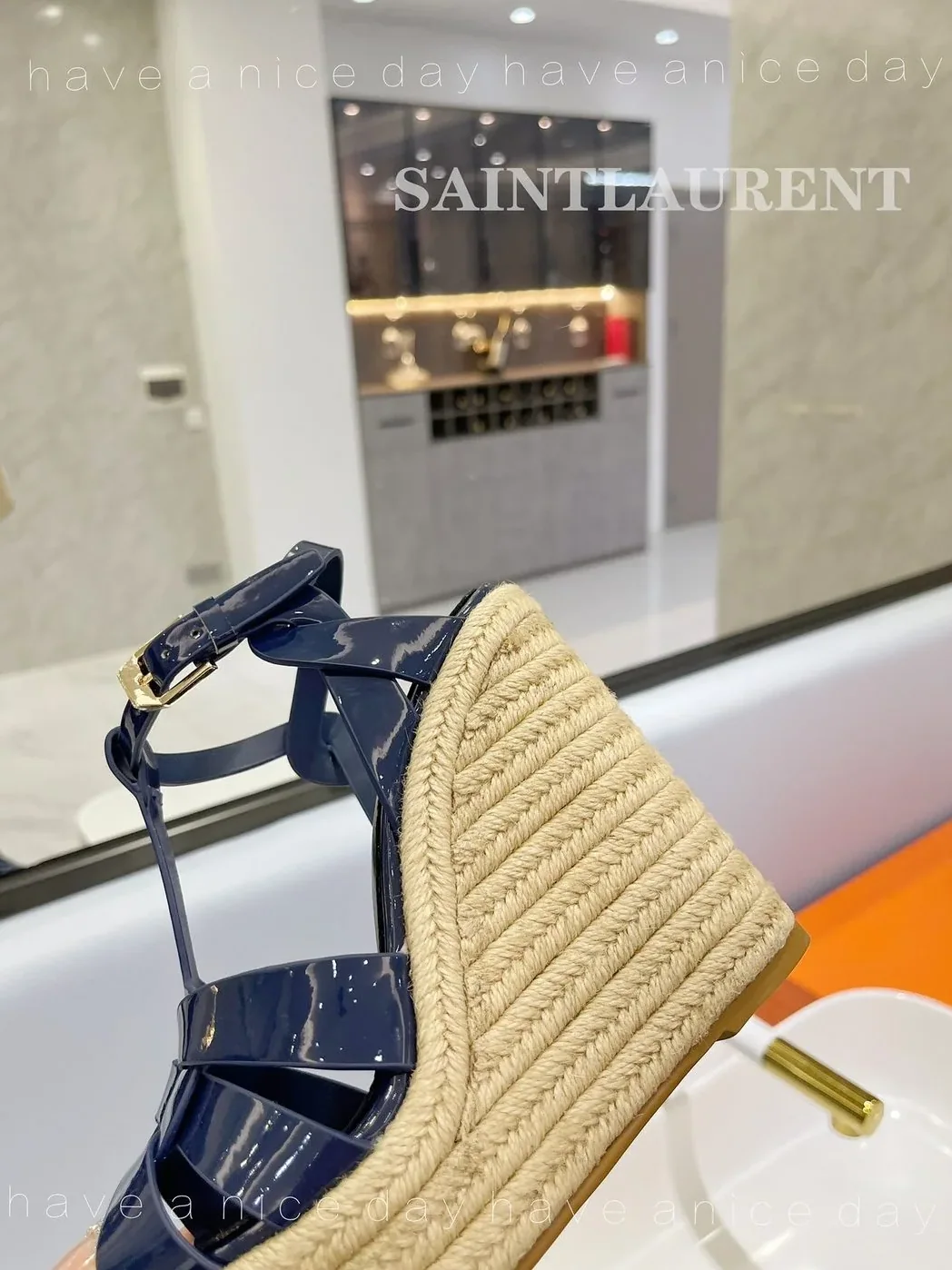 Saint Laurent Tribute Espadrilles In Patent Navy Blue