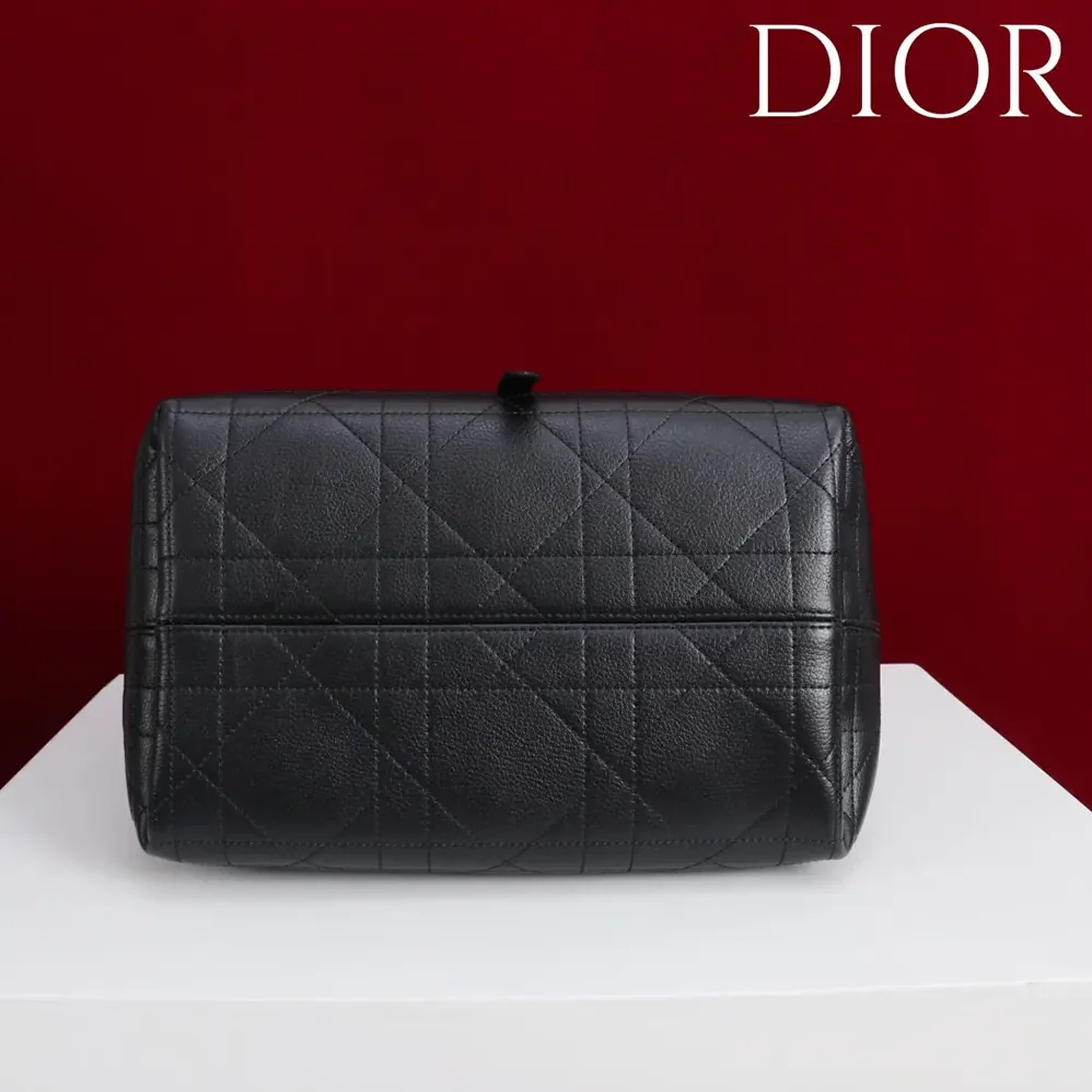 Dior Medium Dior Toujours Bag Black Flat Macrocannage Calfskin for Women