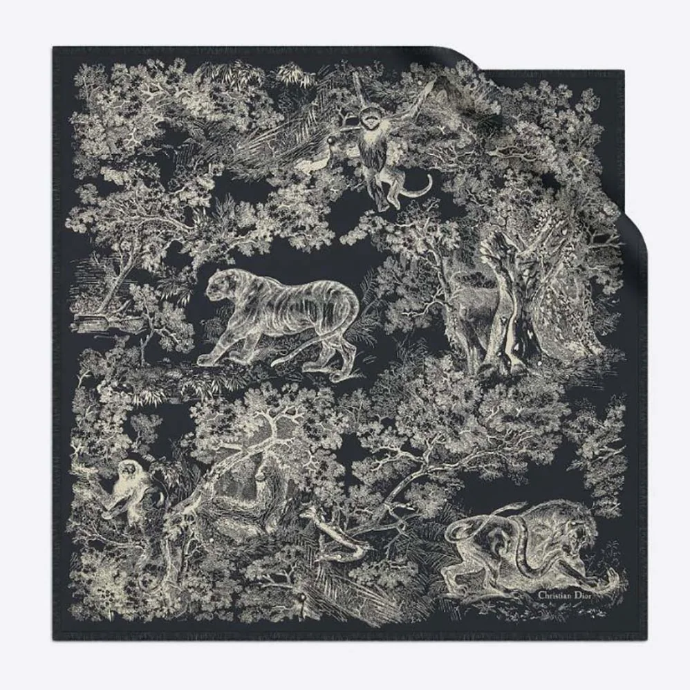 Dior Toile DE Jouy Reverse Square Scarf Silk Twill for Women in Black