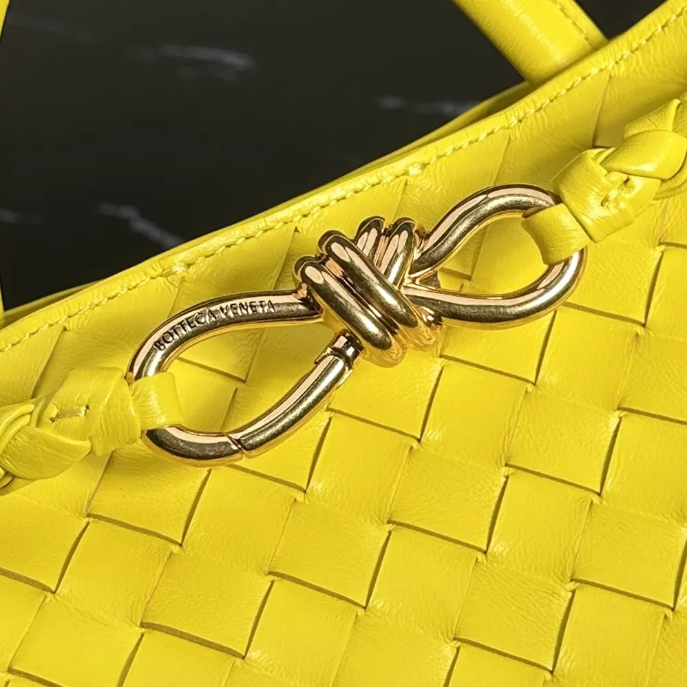 Bottega Veneta Small Andiamo Intrecciato Leather Top Handle Bag for Women in Yellow