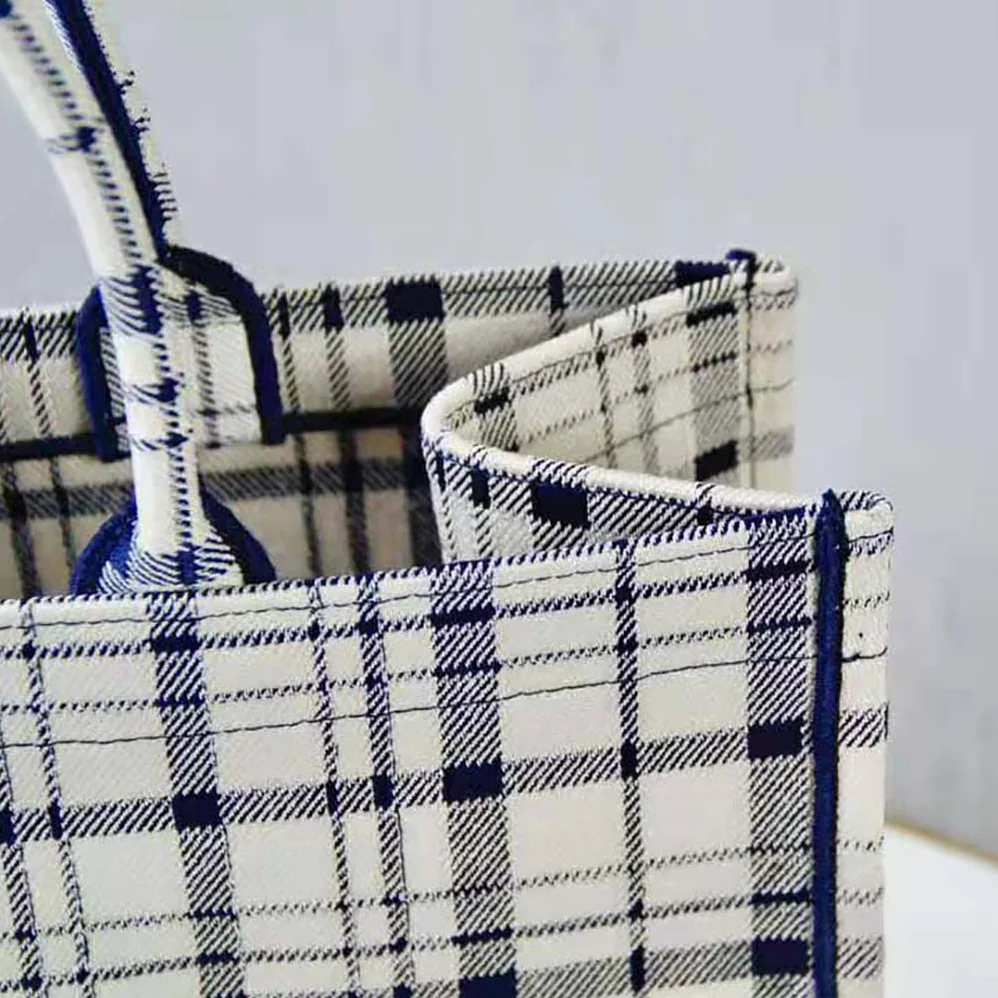 Dior Book Tote Blue Check'n'Dior Embroidery for Women