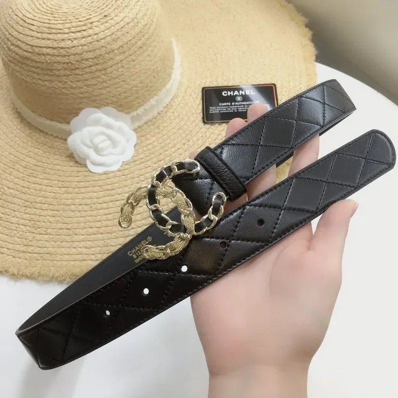 Chanel Quilted Belt With Double C Buckle Black with Gold mix Black Hardware for Women