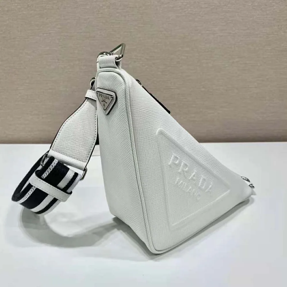 Prada Saffiano Prada Triangle Bag for Women in White Prada Saffiano Prada Triangle Bag for Women in White