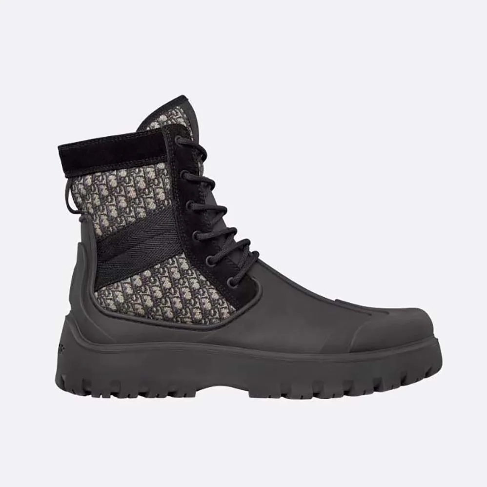 Dior Garden Lace-up Boot Beige and Black Dior Oblique Jacquard and Black Rubber for Men