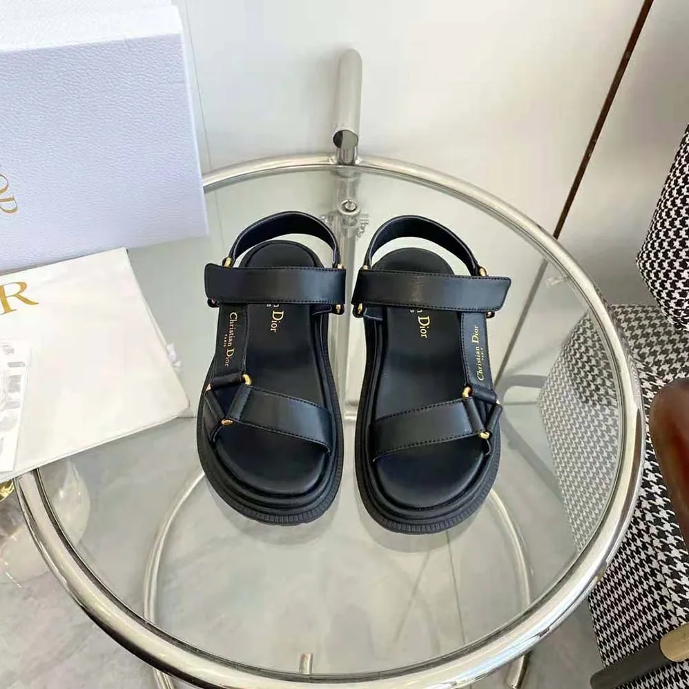 Dior D for Women in Wave Sandal Black Lambskin Dior D for Women in Wave Sandal Black Lambskin