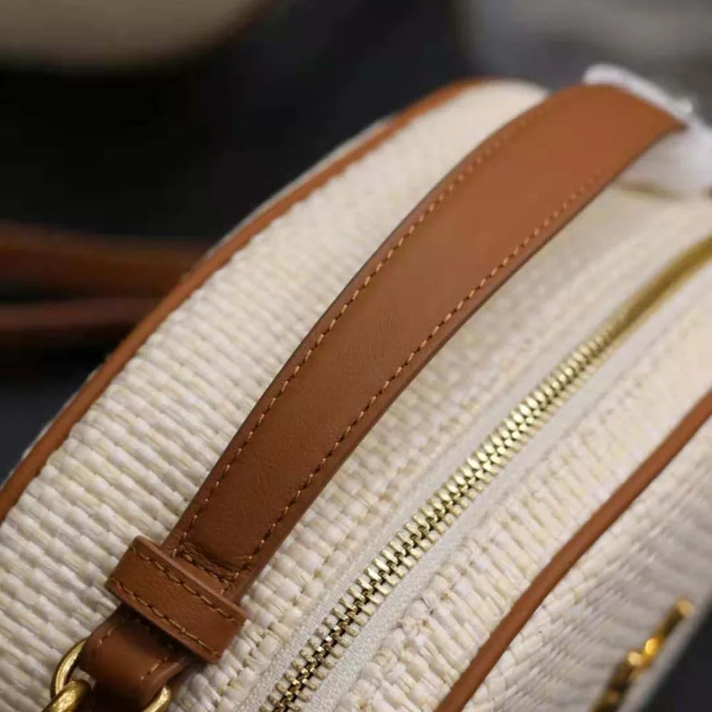 Saint Laurent YSL Camera Bag in Raffia and Vegetable for Women in tanned Leather