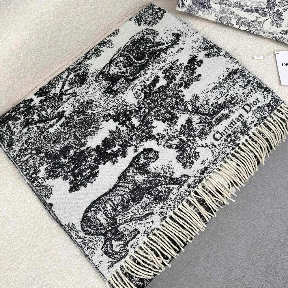 Dior Toile de Jouy Sauvage Scarf Navy Blue Cashmere and Wool for Unisex Dior Toile de Jouy Sauvage Scarf Navy Blue Cashmere and Wool for Unisex