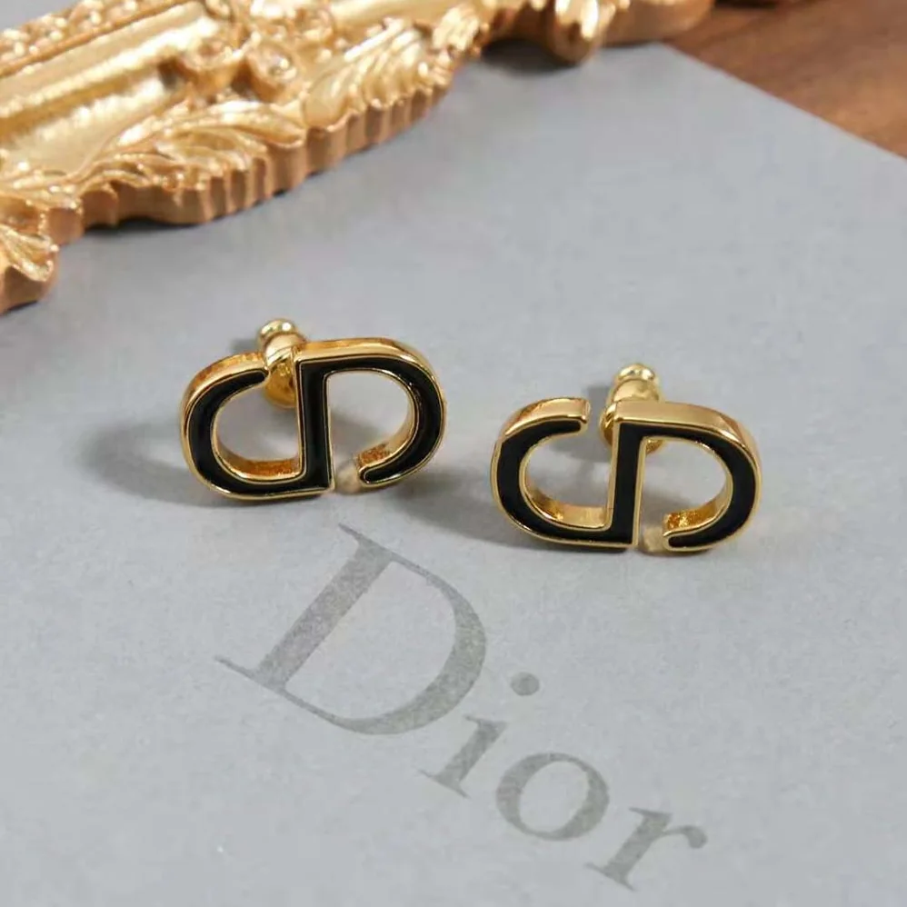 Dior Petit CD Stud Earrings Gold-Finish Metal and Black Lacquer for Women Dior Petit CD Stud Earrings Gold-Finish Metal and Black Lacquer for Women