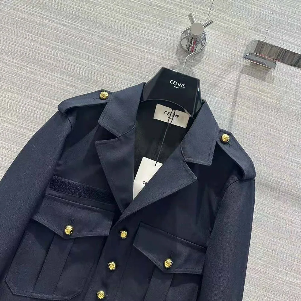 Celine Cropped Saharienne Jacket in Diagonal Wool for Women