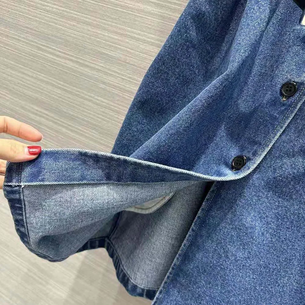 Prada Denim Shirt with Triangle Logo for Women in Navy Prada Denim Shirt with Triangle Logo for Women in Navy