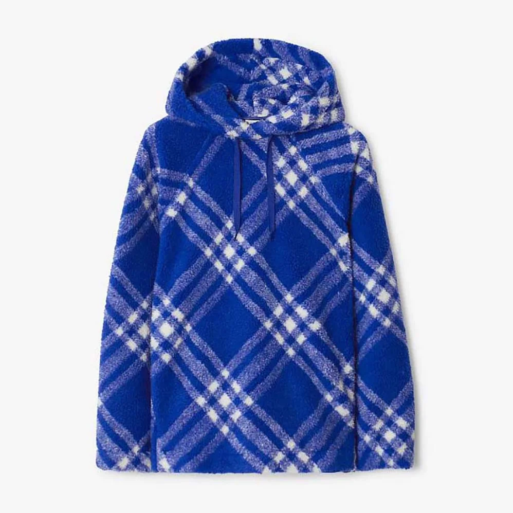 Burberry Check Fleece Hoodie for Women in Blue Burberry Check Fleece Hoodie for Women in Blue