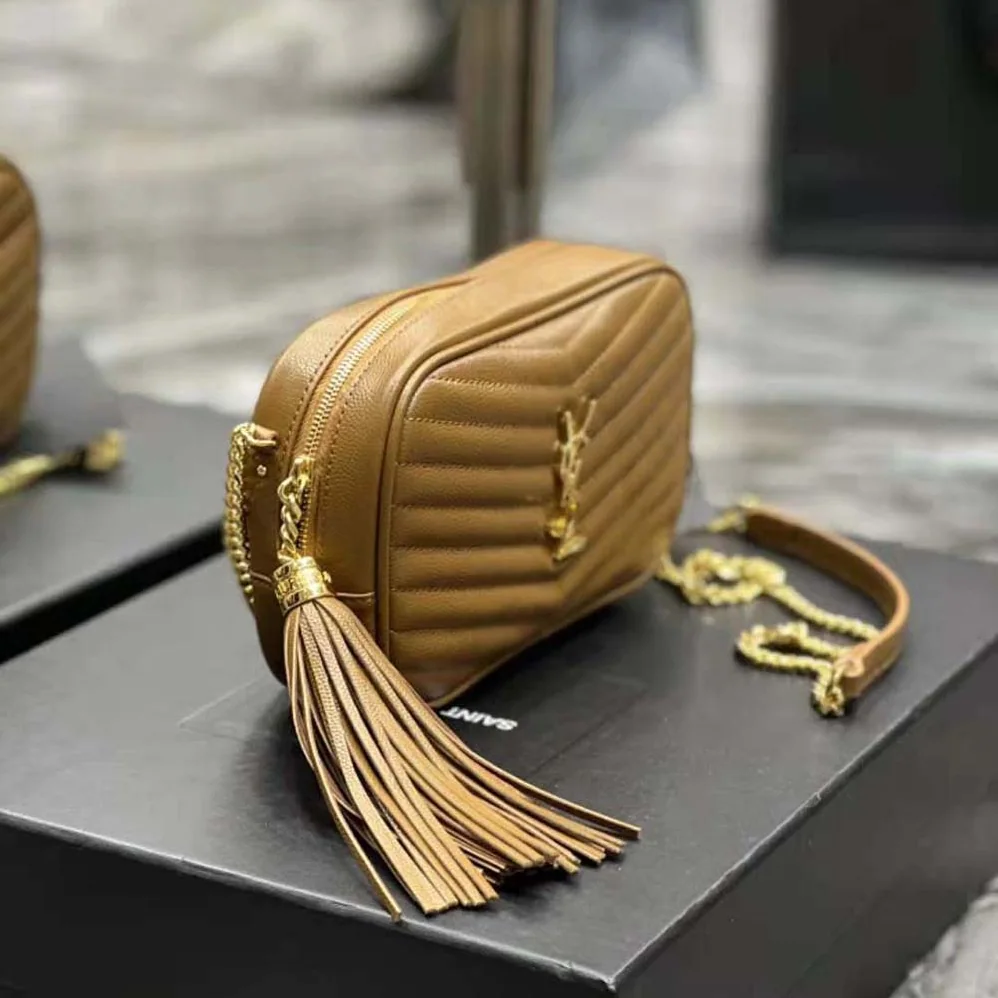 Saint Laurent YSL Lou Mini Bag in Grain De Poudre Embossed Leather for Women in Brown