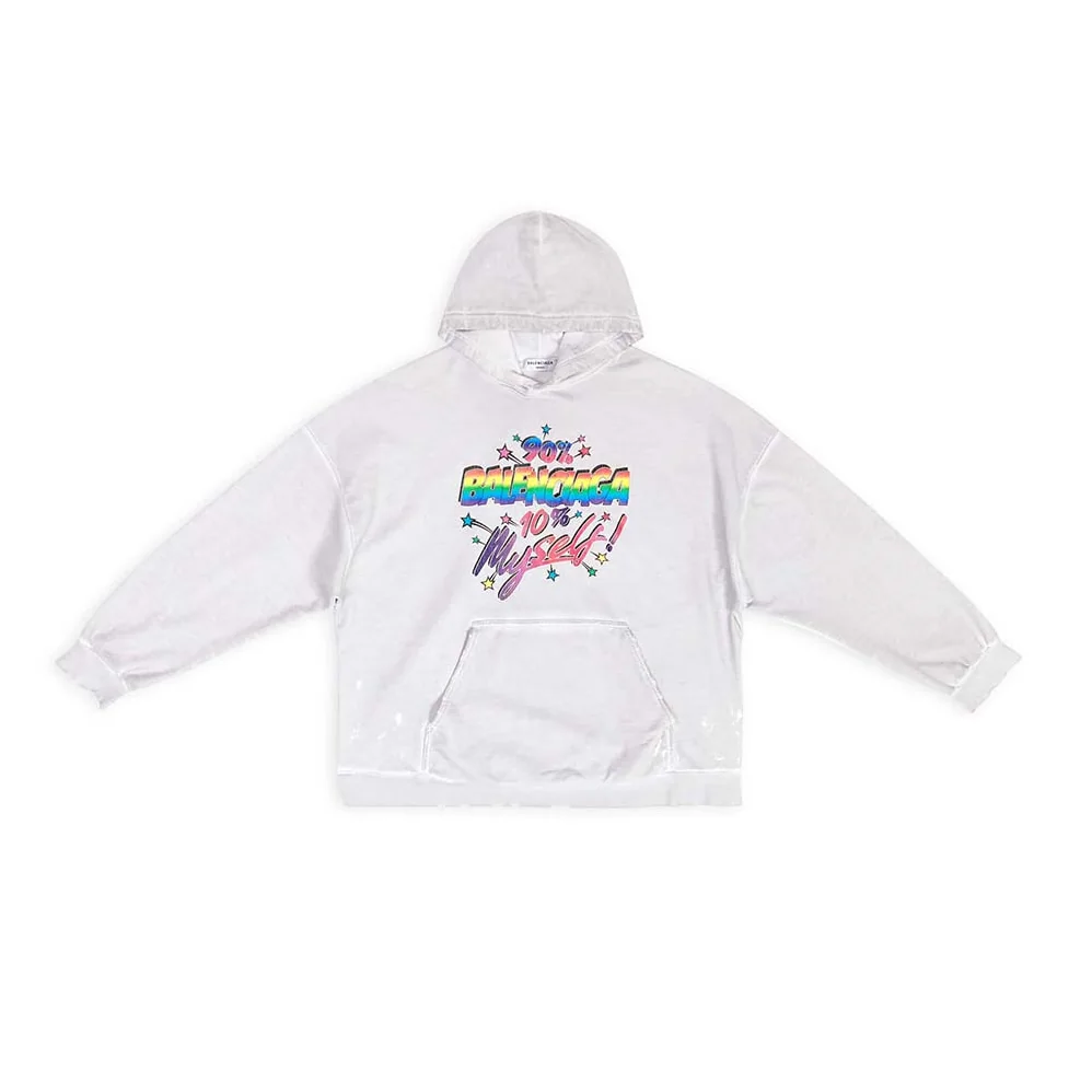 Balenciaga 90/10 Hoodie Wide Fit in White Medium Fleece for Men