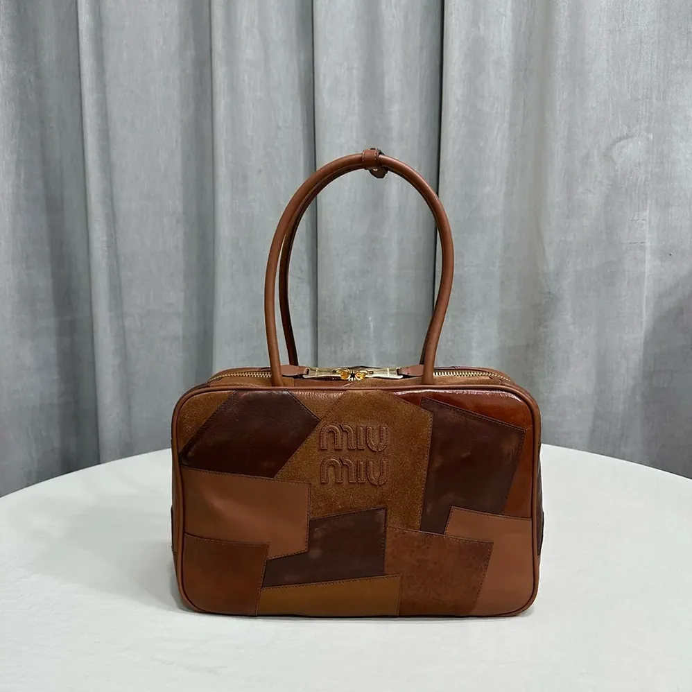 Miu Miu Leather Patchwork Beau Bag for Women in Brown Miu Miu Leather Patchwork Beau Bag for Women in Brown
