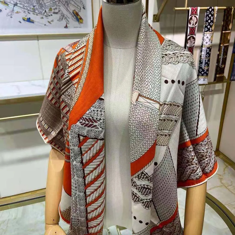 Hermes Dressage Tressage Shawl 140 for Women in Orange Hermes Dressage Tressage Shawl 140 for Women in Orange