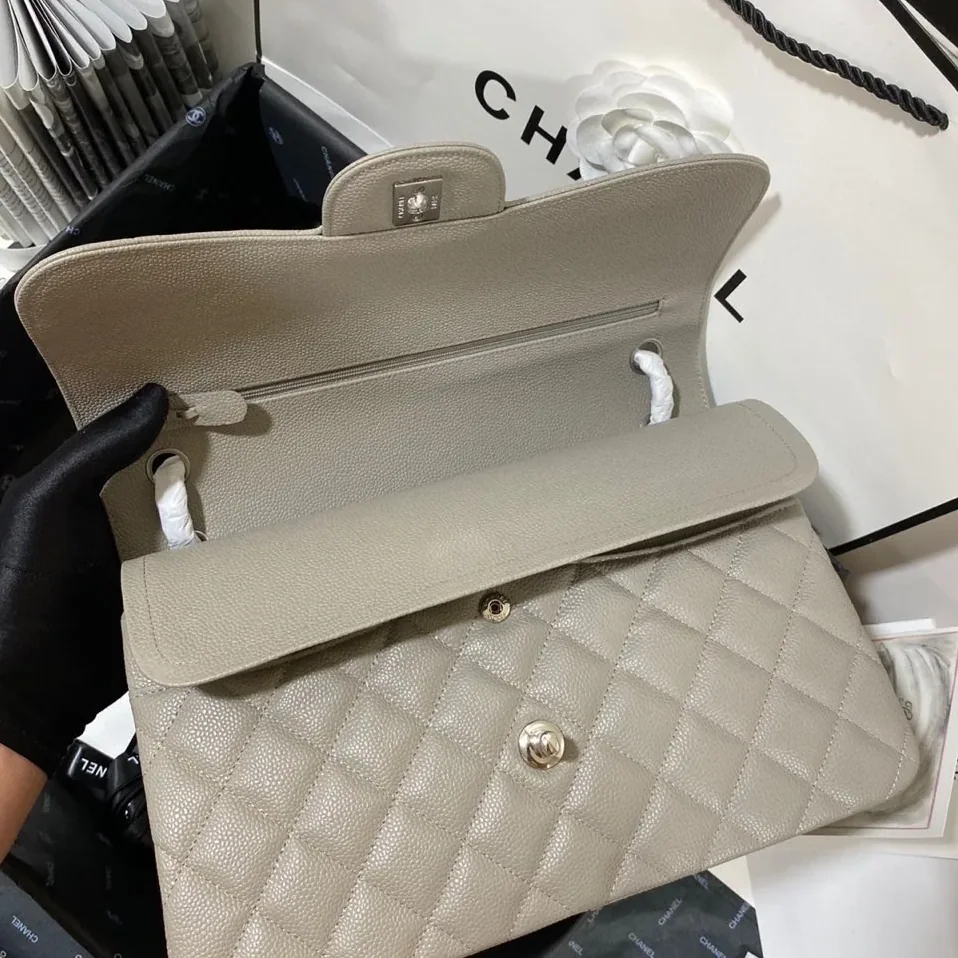 Chanel Classic Large Crossbody Bag in Grey Silver Hardware