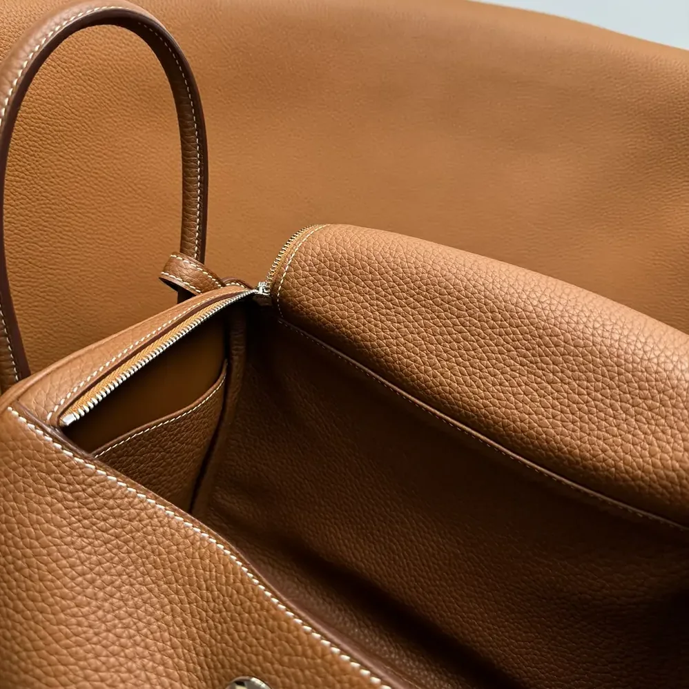 Hermes Lindy 30 in Clemence Leather for Women in Brown/Silver Hermes Lindy 30 in Clemence Leather for Women in Brown/Silver