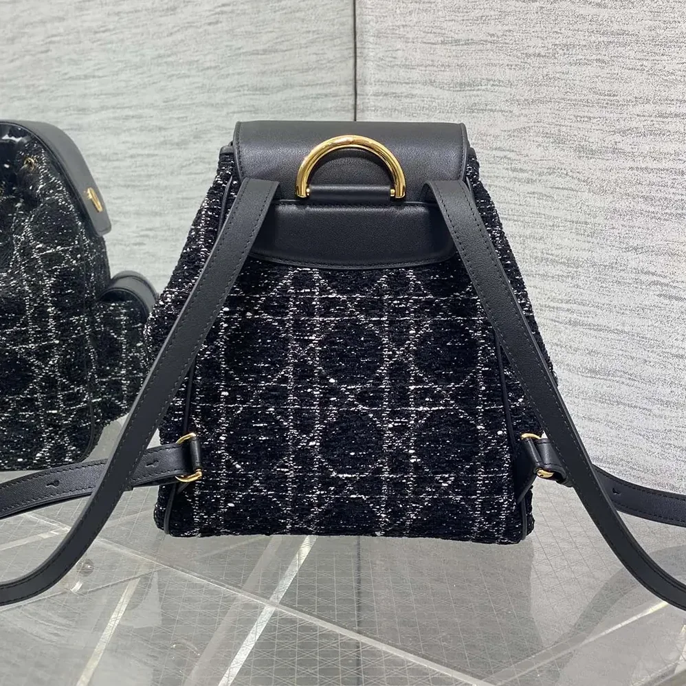 Dior Medium Dior Caro Backpack Black Tweed with White Cannage Motif for Women Dior Medium Dior Caro Backpack Black Tweed with White Cannage Motif for Women