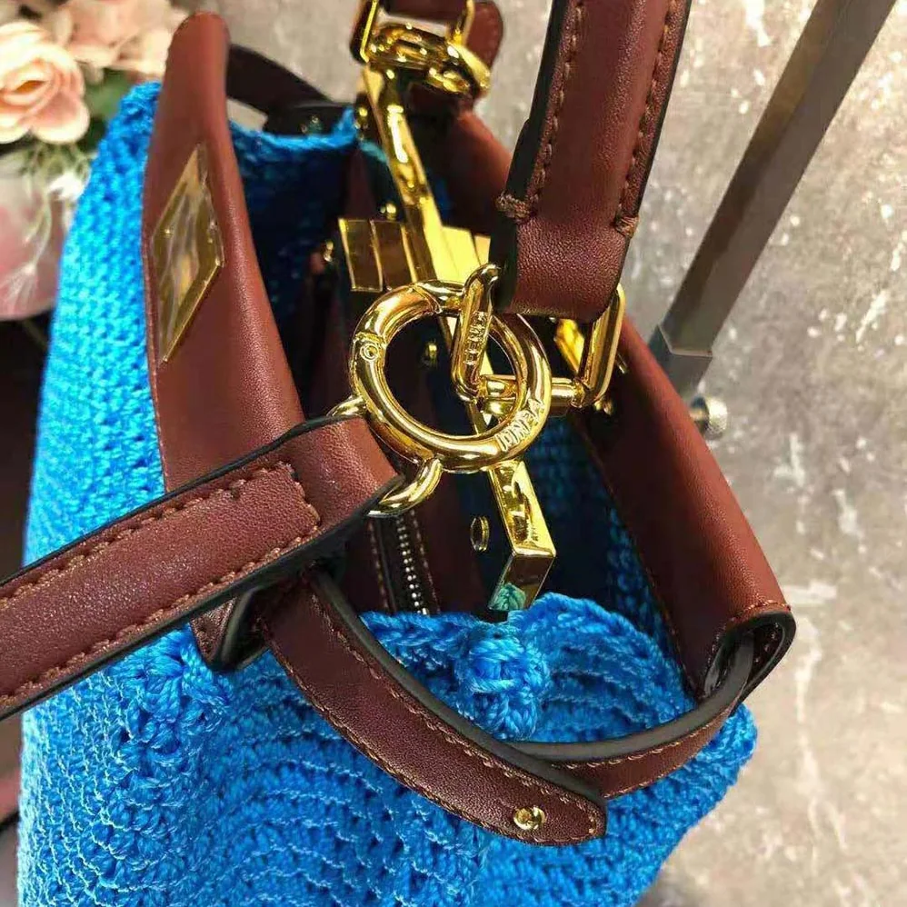 Fendi Peekaboo Mini Cotton Crochet Bag for Women in Blue Fendi Peekaboo Mini Cotton Crochet Bag for Women in Blue