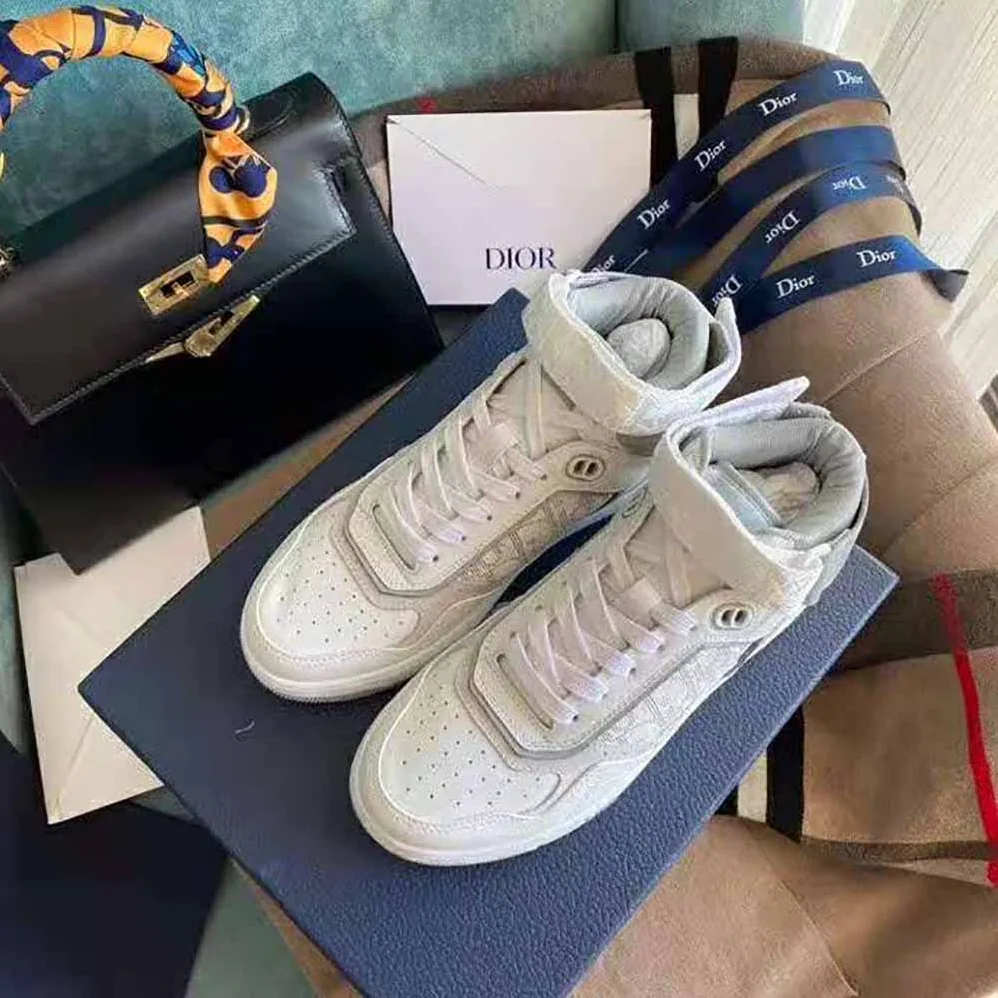 Dior B27 High-Top Sneaker Smooth Calfskin with Dior Oblique Jacquard for Men in White