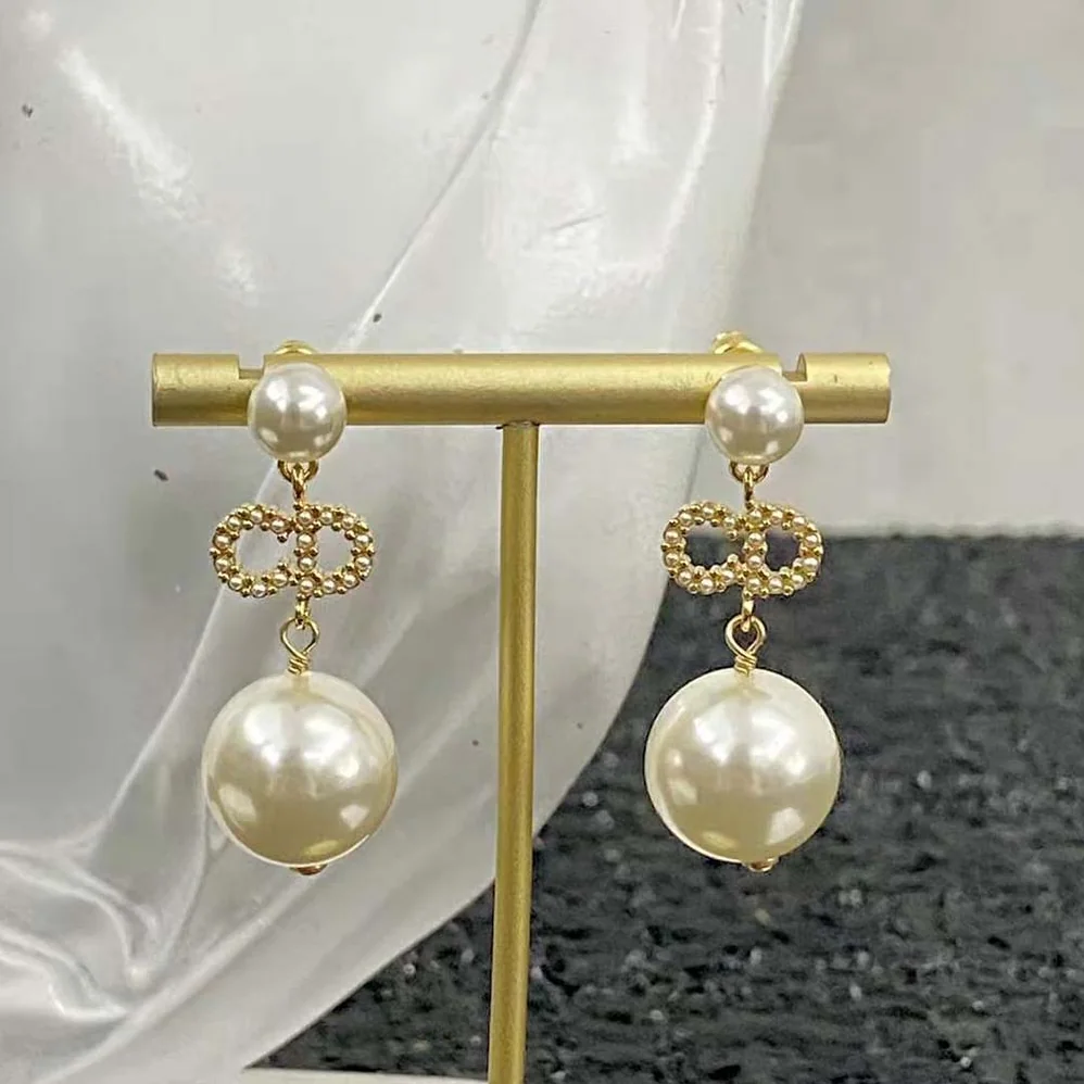 Dior Tribales Earrings Gold-Finish Metal, White Resin Pearls and White Crystals for Women