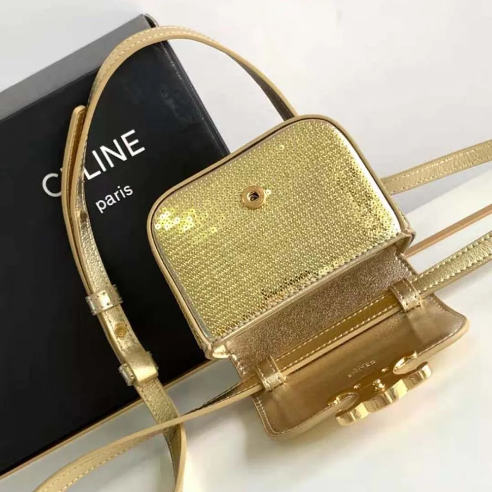 Celine Mini Triomphe in Sequins and Calfskin for Women in Gold Celine Mini Triomphe in Sequins and Calfskin for Women in Gold