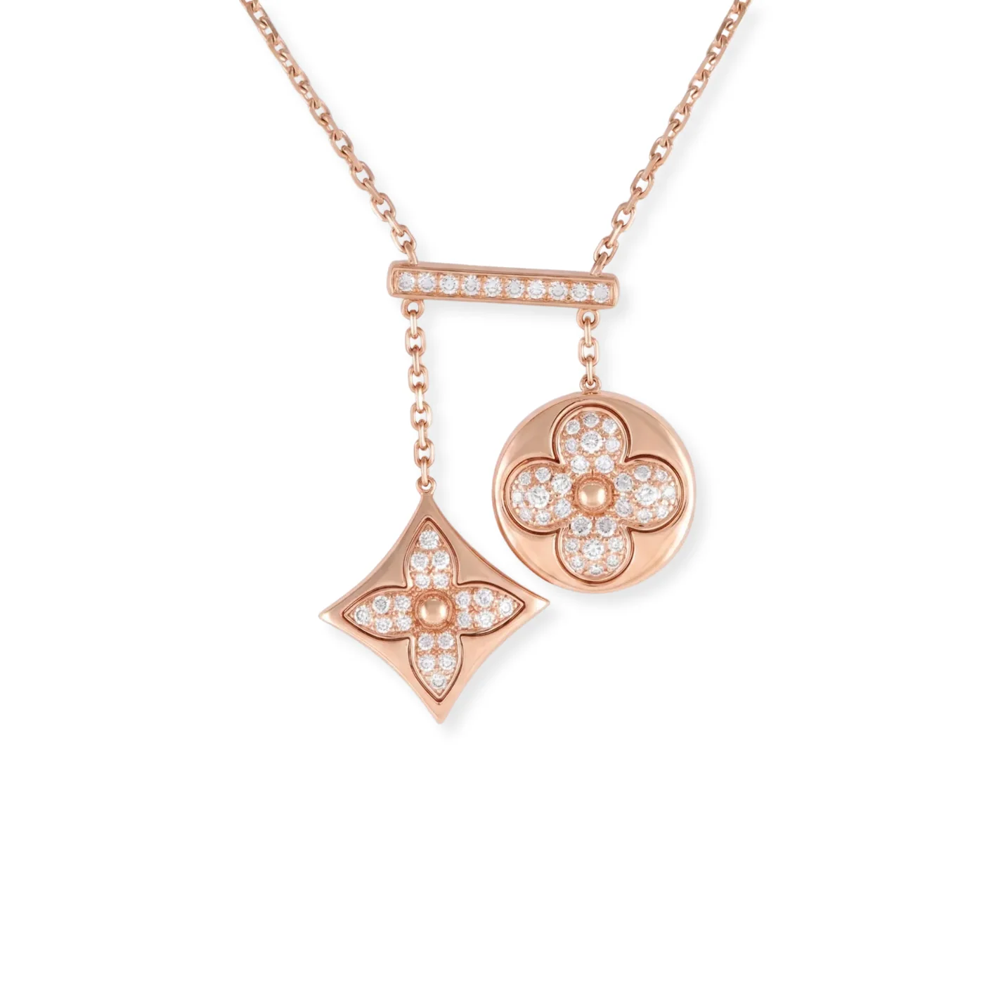 Louis Vuitton Two Blossom Necklace Pink Gold Tone