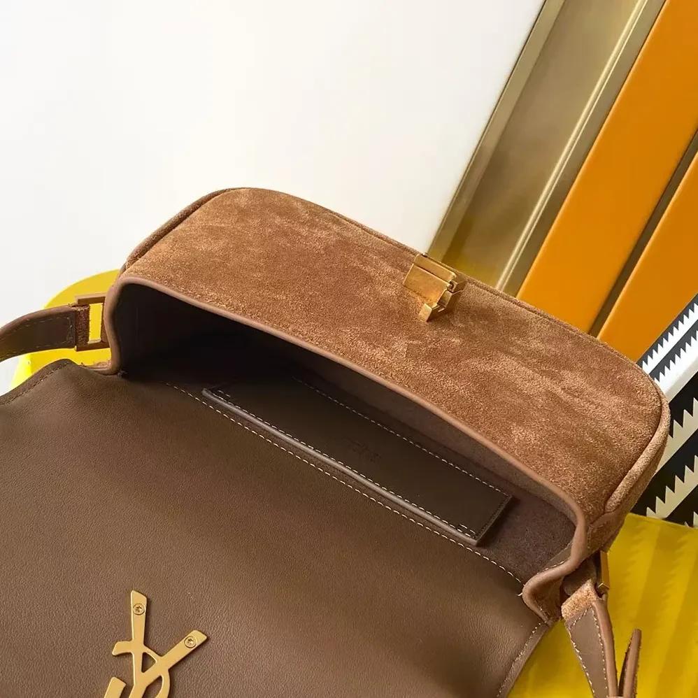 Saint Laurent YSL Solferino Small In Suede for Women in Brown Saint Laurent YSL Solferino Small In Suede for Women in Brown
