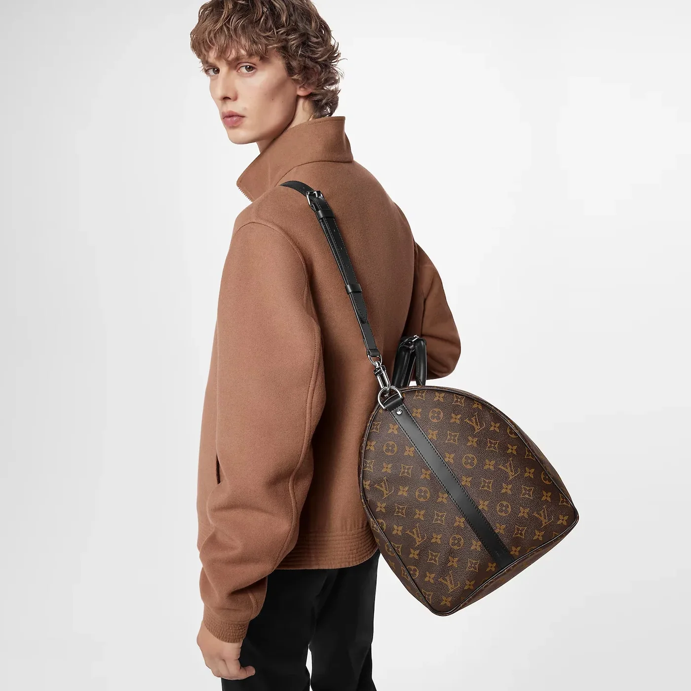 Louis Vuitton Keepall Bandouliere 55 Travel Bag in Brown Monogram Silver Hardware Louis Vuitton Keepall Bandouliere 55 Travel Bag in Brown Monogram Silver Hardware