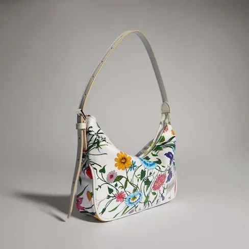 Gucci Lady Lunetta Small Shoulder Bag / White/ Multicolor Gucci Flora Coated Canvas Palladium Hardware