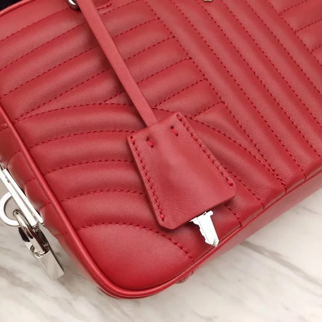 Prada Diagramme Big Leather Handbag with Top Handle in Red