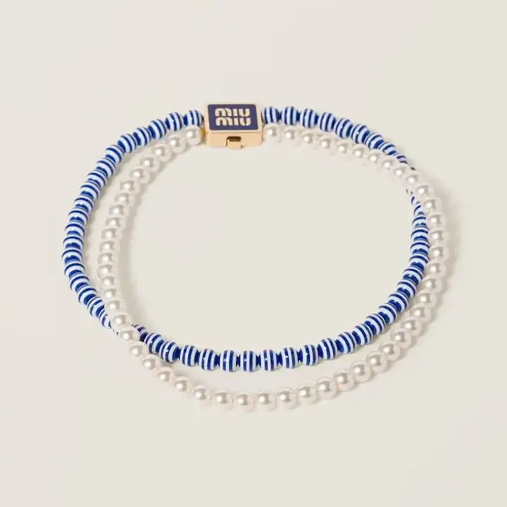 Miu Miu Metal and Synthetic Pearl Choker for Women Miu Miu Metal and Synthetic Pearl Choker for Women