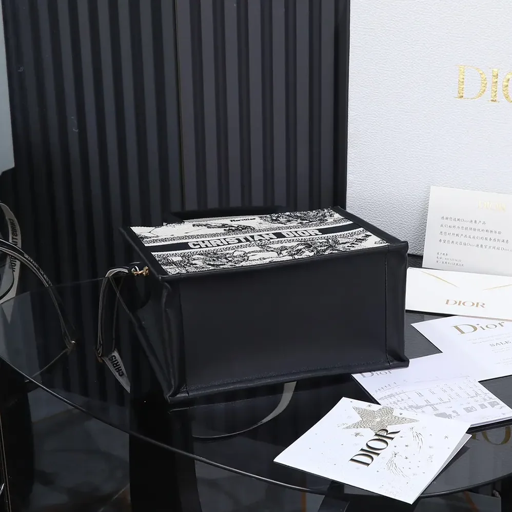 Dior Small Dior Book Tote Latte and Black Dior Zodiac Embroidery with Black Calfskin for Women Dior Small Dior Book Tote Latte and Black Dior Zodiac Embroidery with Black Calfskin for Women
