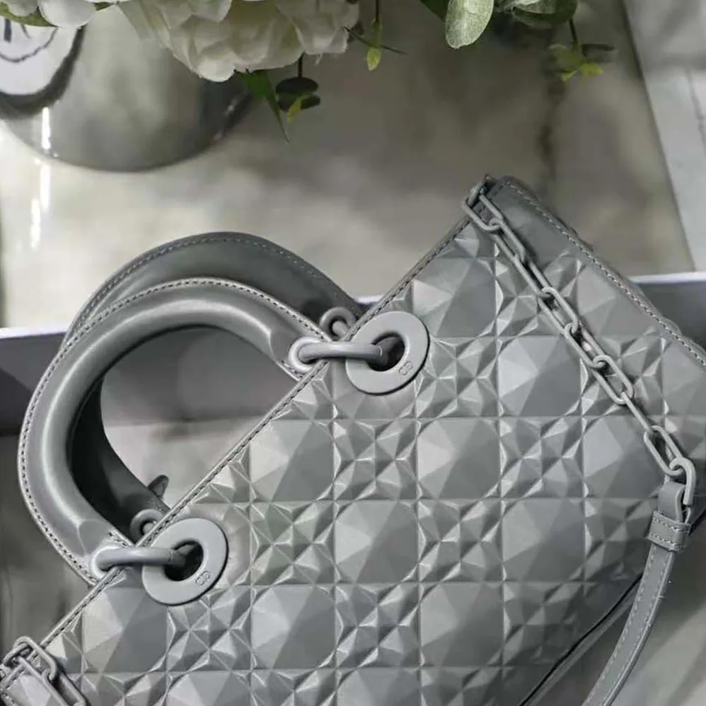Dior Lady D-Joy Bag Gray Cannage Calfskin with Diamond Motif for Women