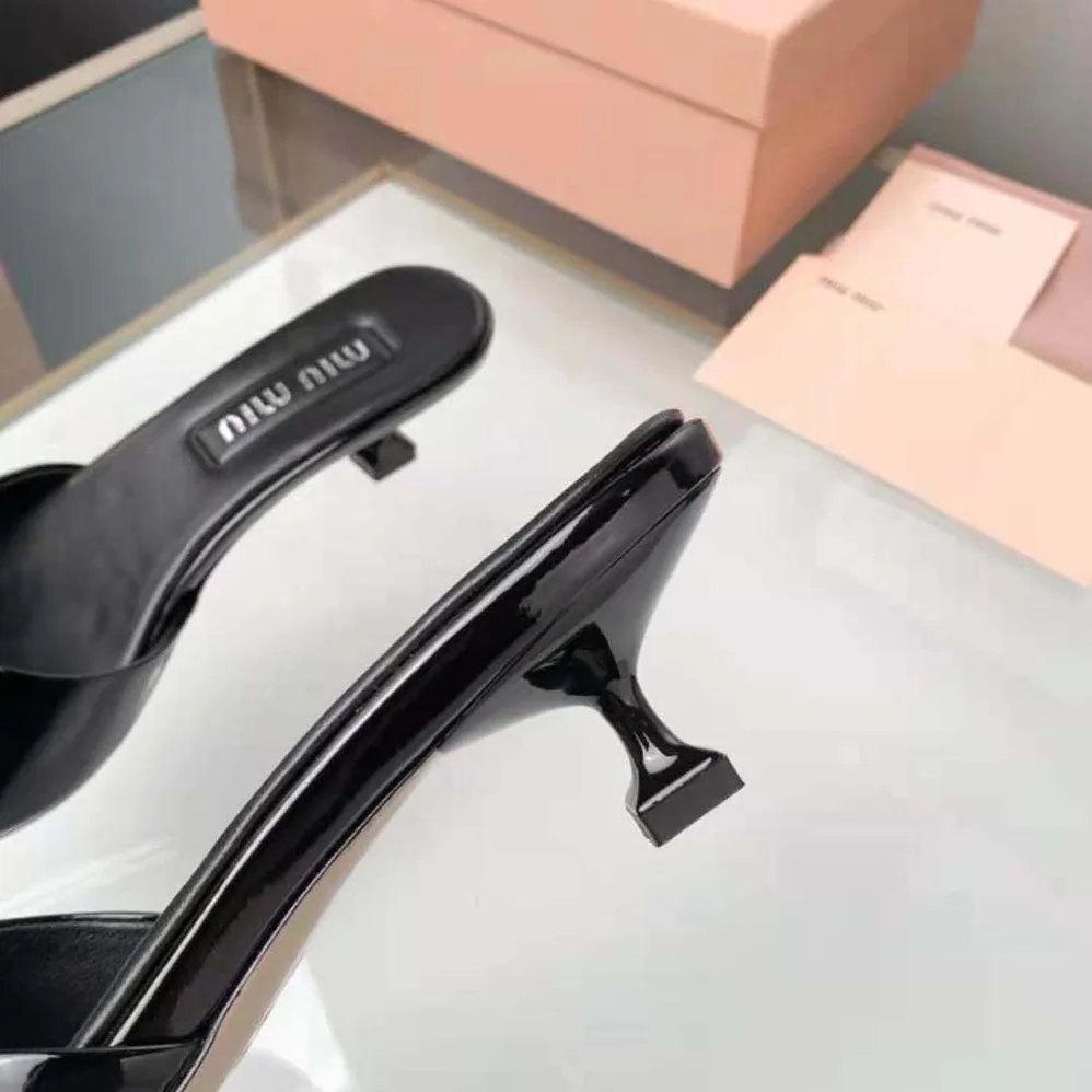 Miu Miu Patent Leather Sandals in 45 mm Heel Height for Women in Black Miu Miu Patent Leather Sandals in 45 mm Heel Height for Women in Black