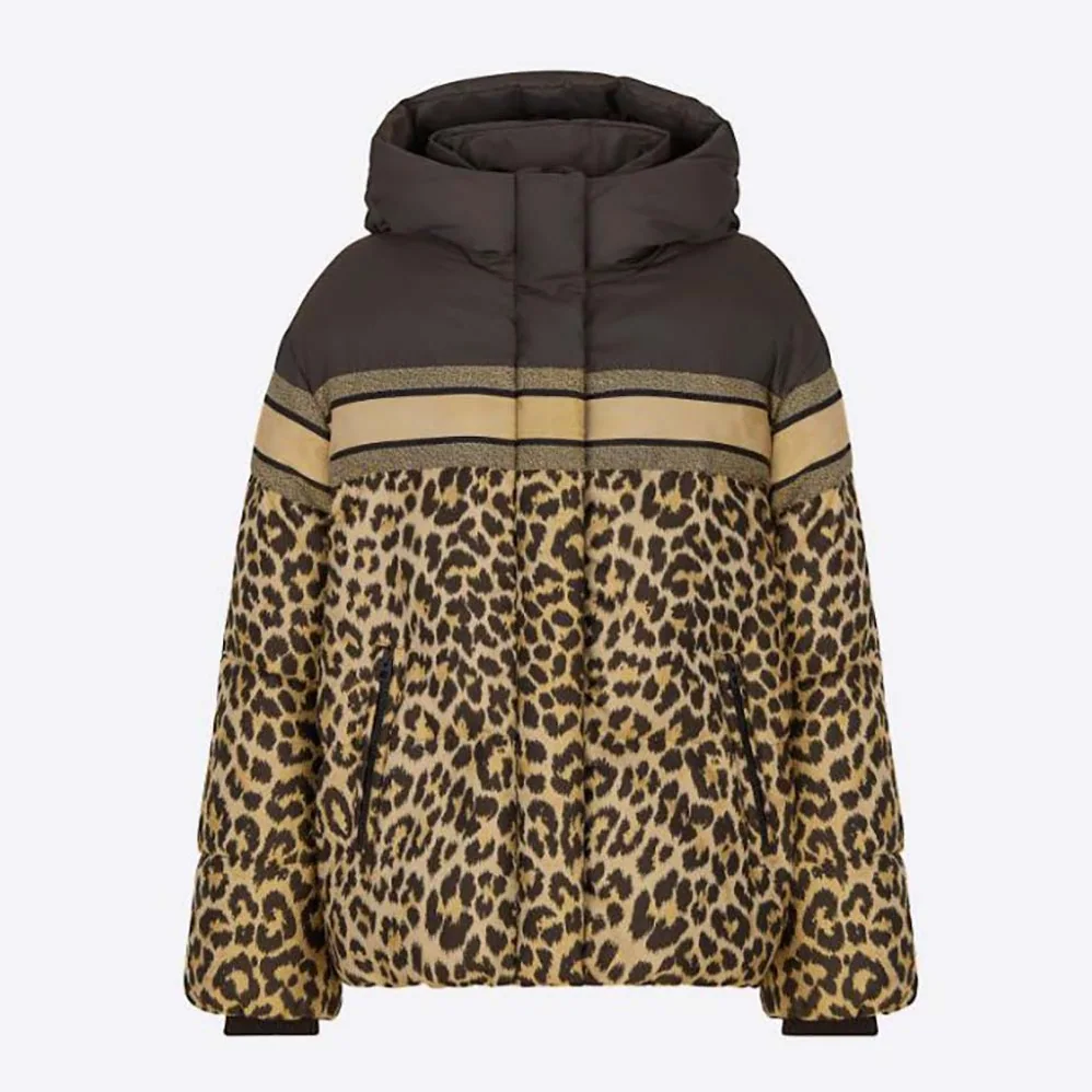 Dior Dioralps Hooded Down Jacket Beige Multicolor Mizza Quilted Technical Fabric for Women